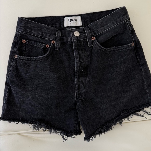 Agolde Black Jean Shorts with Frayed Hem - Picture 1 of 3
